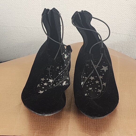 Wonder Nation Black Faux Velvet Faux Tie Back Zipper Instep Ballet Flats Size 5 - Picture 2 of 16